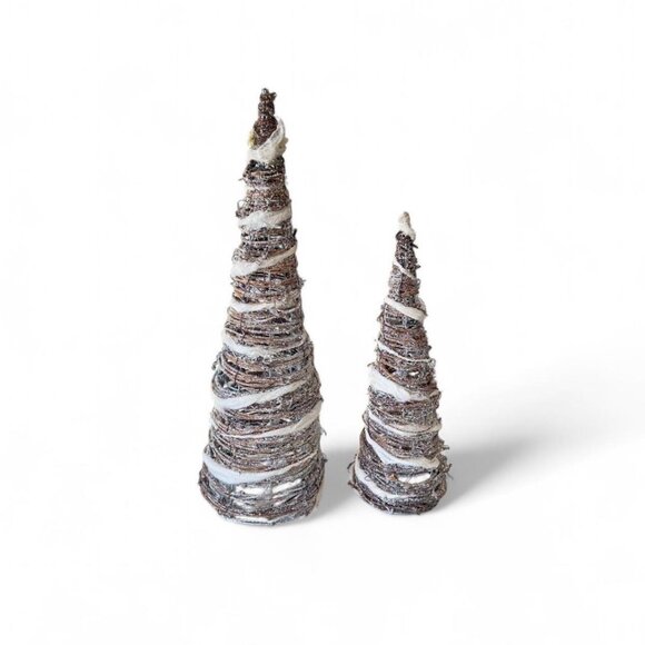 Vintage Light-Up Rustic Cone Trees Set of 2 Holiday Decor 16”/12” - Picture 3 of 6